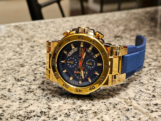 LIGE ChronoSport Gold & Blue Quartz Watch – Bold, Sporty &