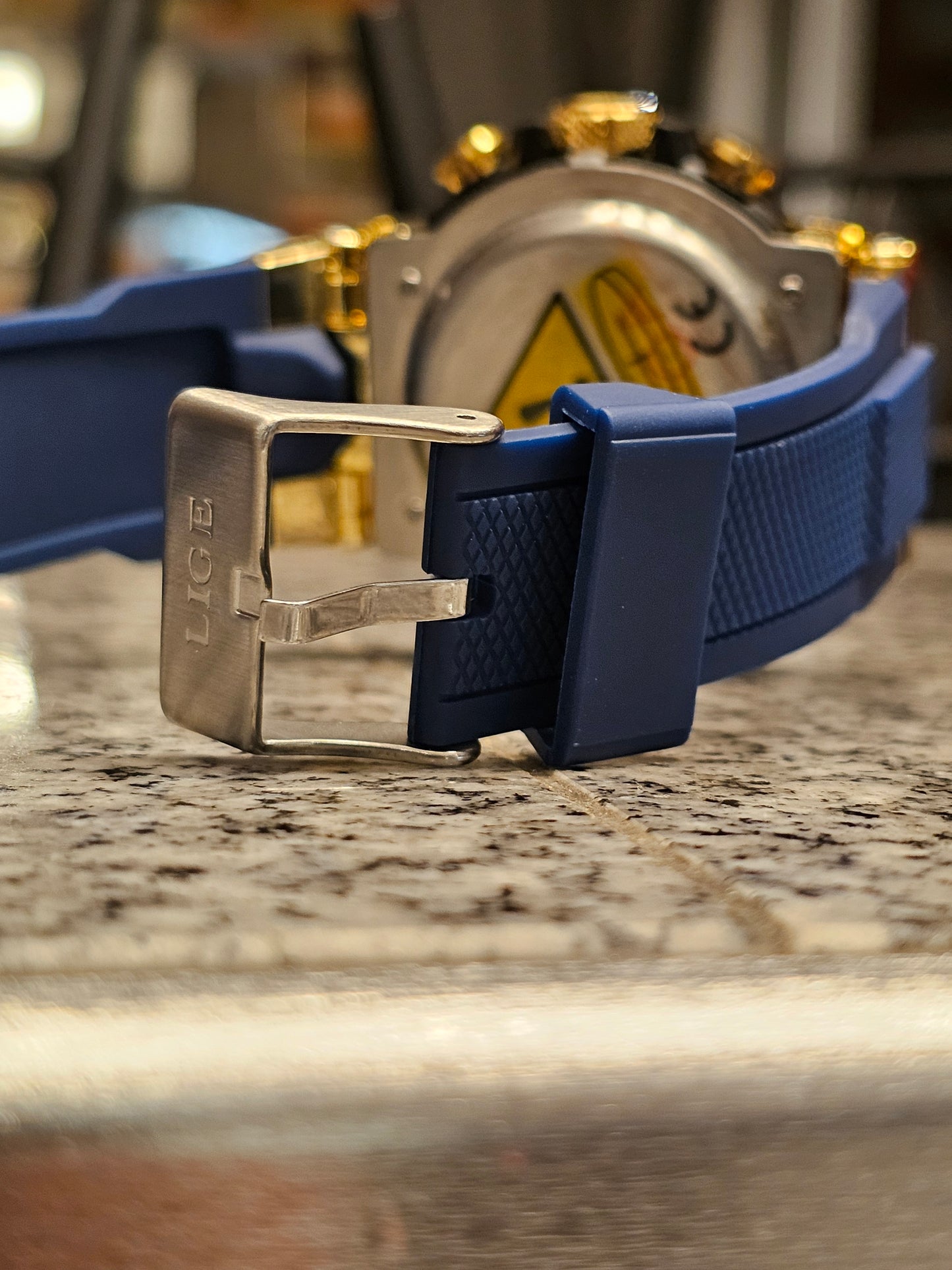 LIGE ChronoSport Gold & Blue Quartz Watch – Bold, Sporty &