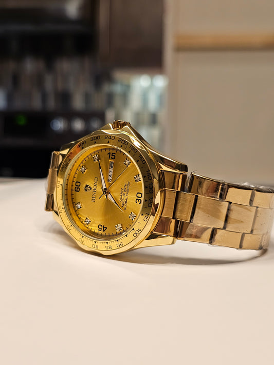 BINBOND Gold Classic Men’s Quartz Watch Full Calendar