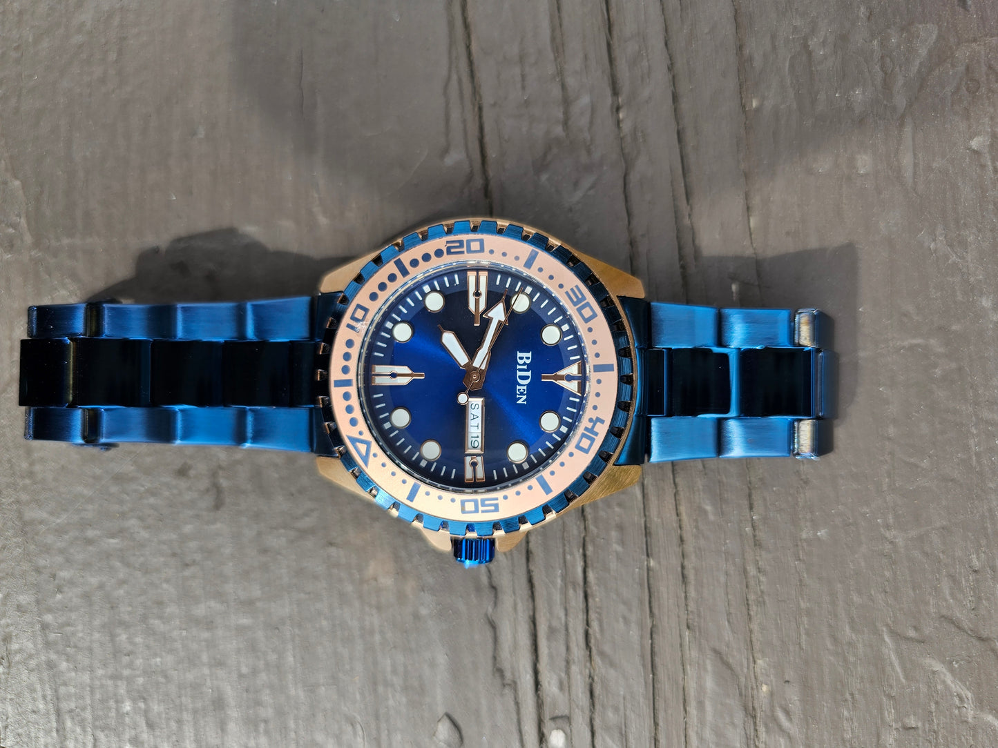 BiDen Men's Quartz Watch – Full Calendar, Luminous Dial | Available in Black-Gold, Blue-Rose, and Silver-Blue