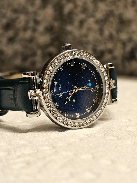 Celestial Orbit Women's Watch – Midnight Blue with Crystal Galaxy Dial