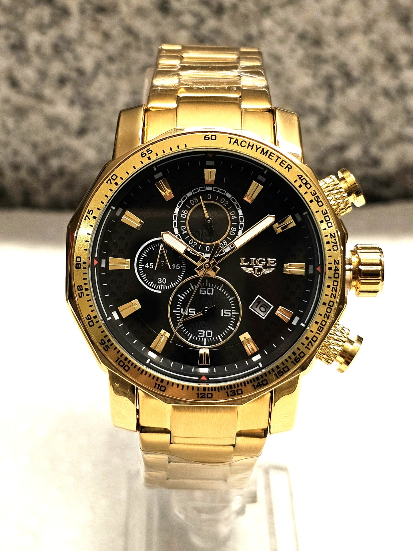 LIGE Gold Chronograph Sport Watch – Bold & Luxurious Style