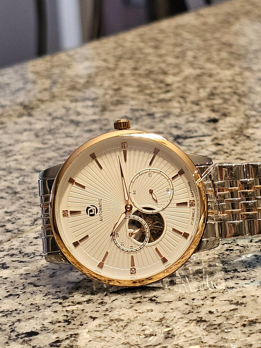 DL Luxe Automatic – Two-Tone Silver & Rose Gold Elegance