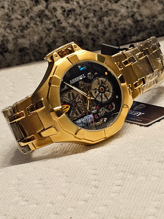 Bold Skeleton Quartz Watch – Full Gold