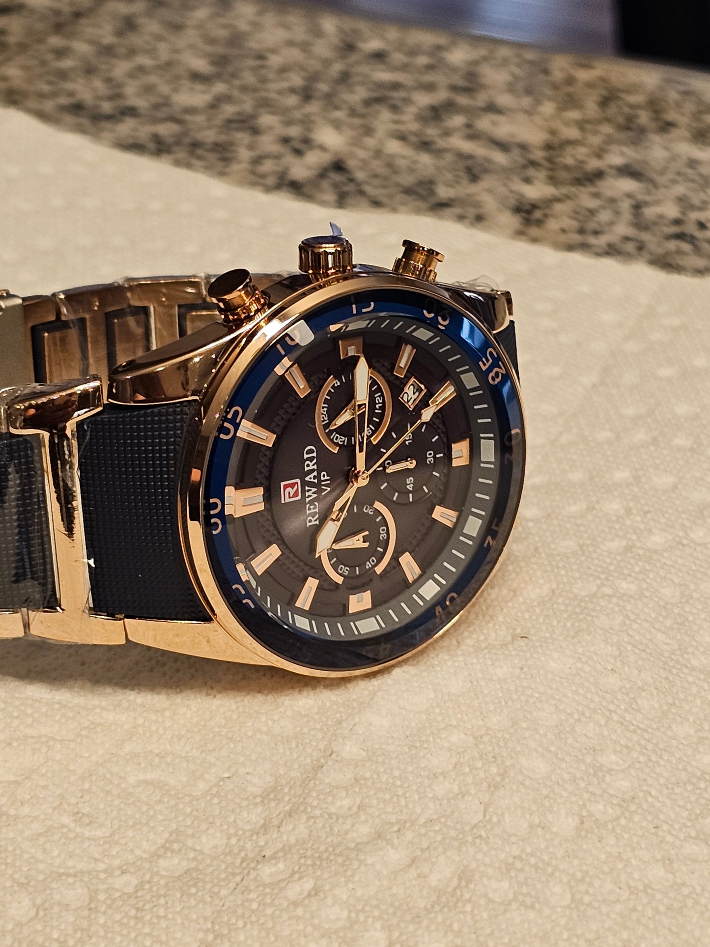 REWARD VIP Chronograph Quartz Watch – Blue & Rose Gold Elegance
