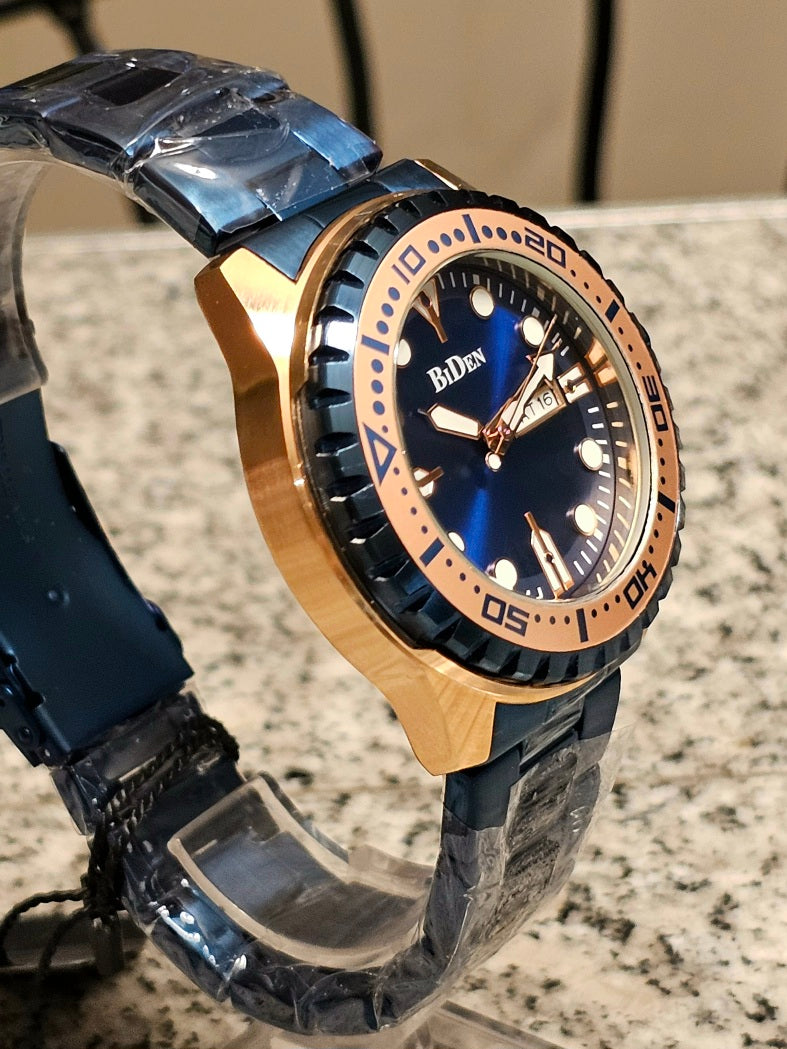 BiDen Men's Quartz Watch – Full Calendar, Luminous Dial | Available in Black-Gold, Blue-Rose, and Silver-Blue