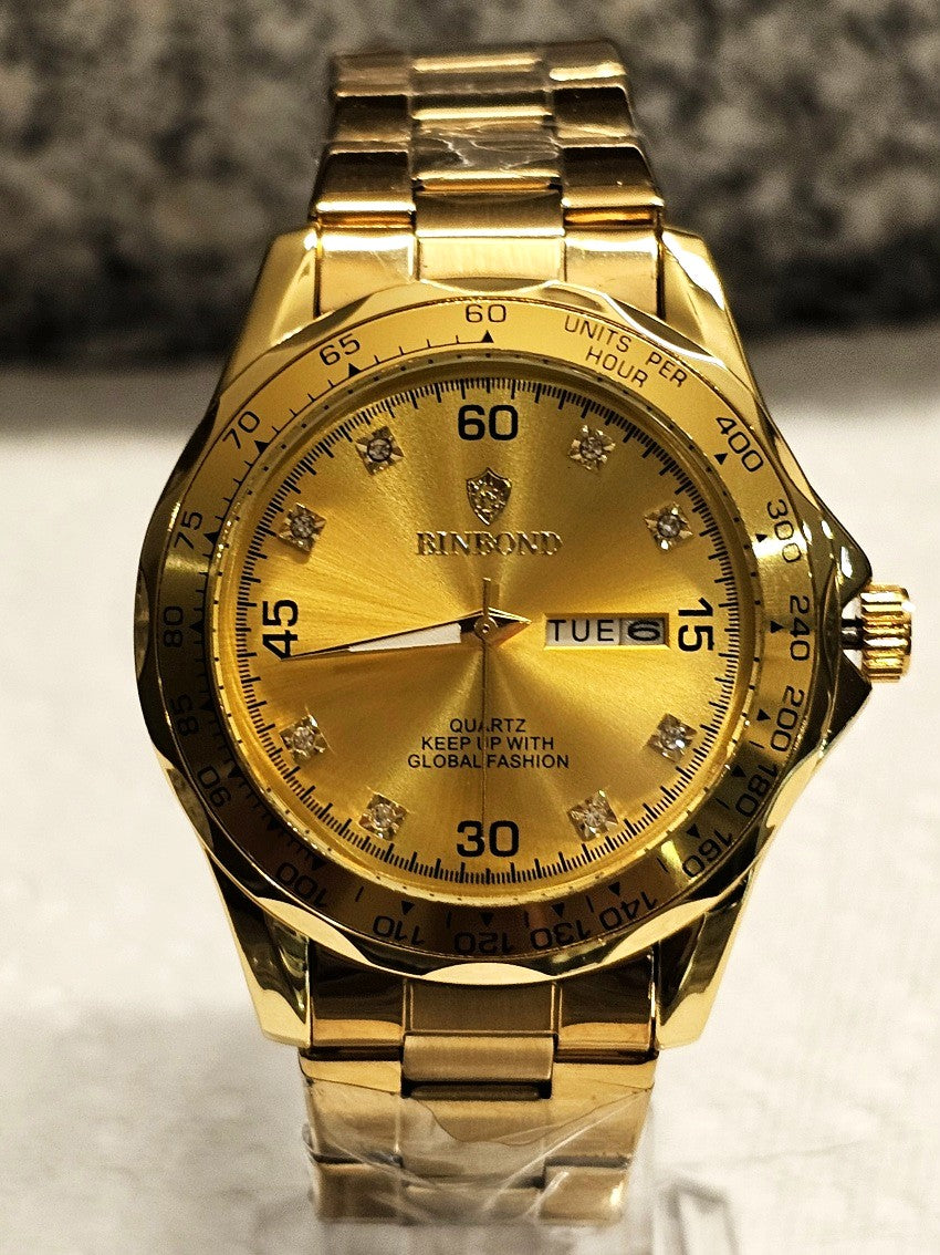 BINBOND Gold Classic Men’s Quartz Watch Full Calendar