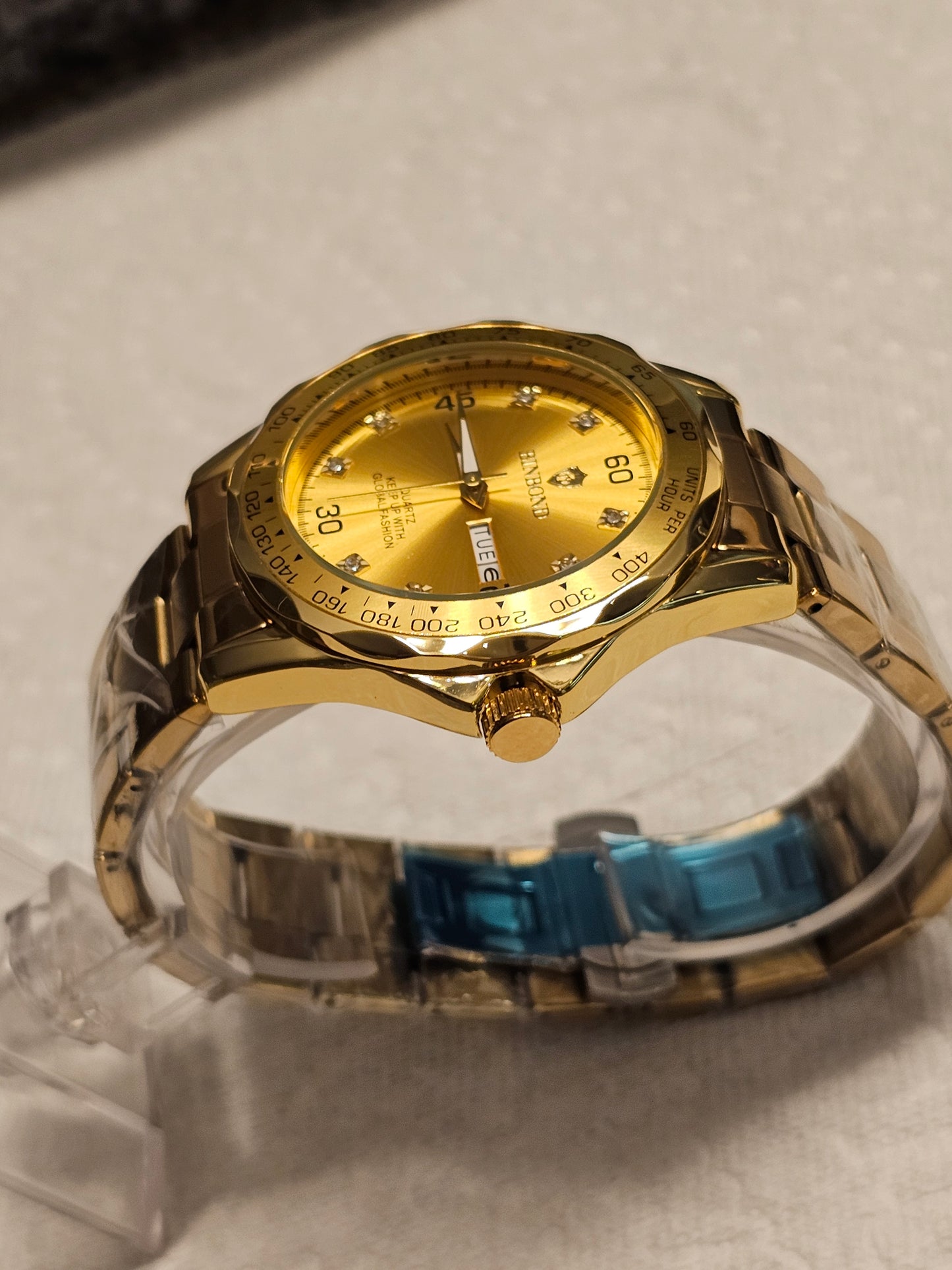 BINBOND Gold Classic Men’s Quartz Watch Full Calendar
