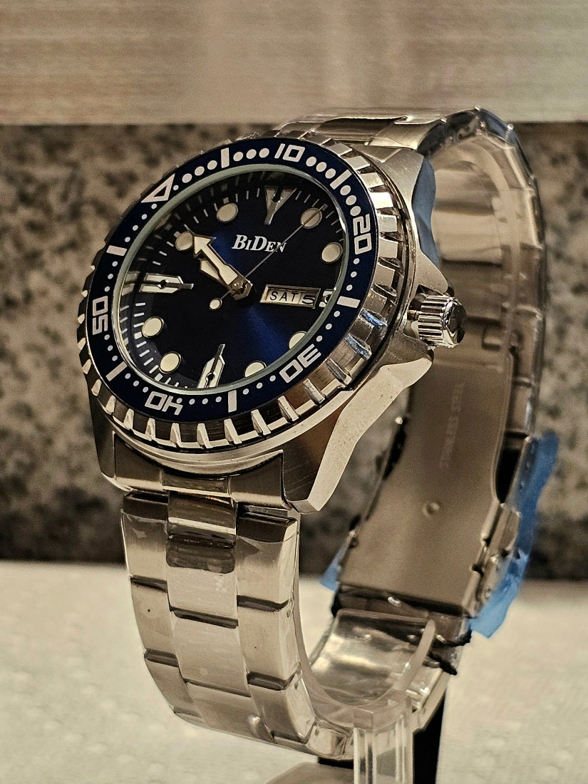 BiDen Men's Quartz Watch – Full Calendar, Luminous Dial | Available in Black-Gold, Blue-Rose, and Silver-Blue