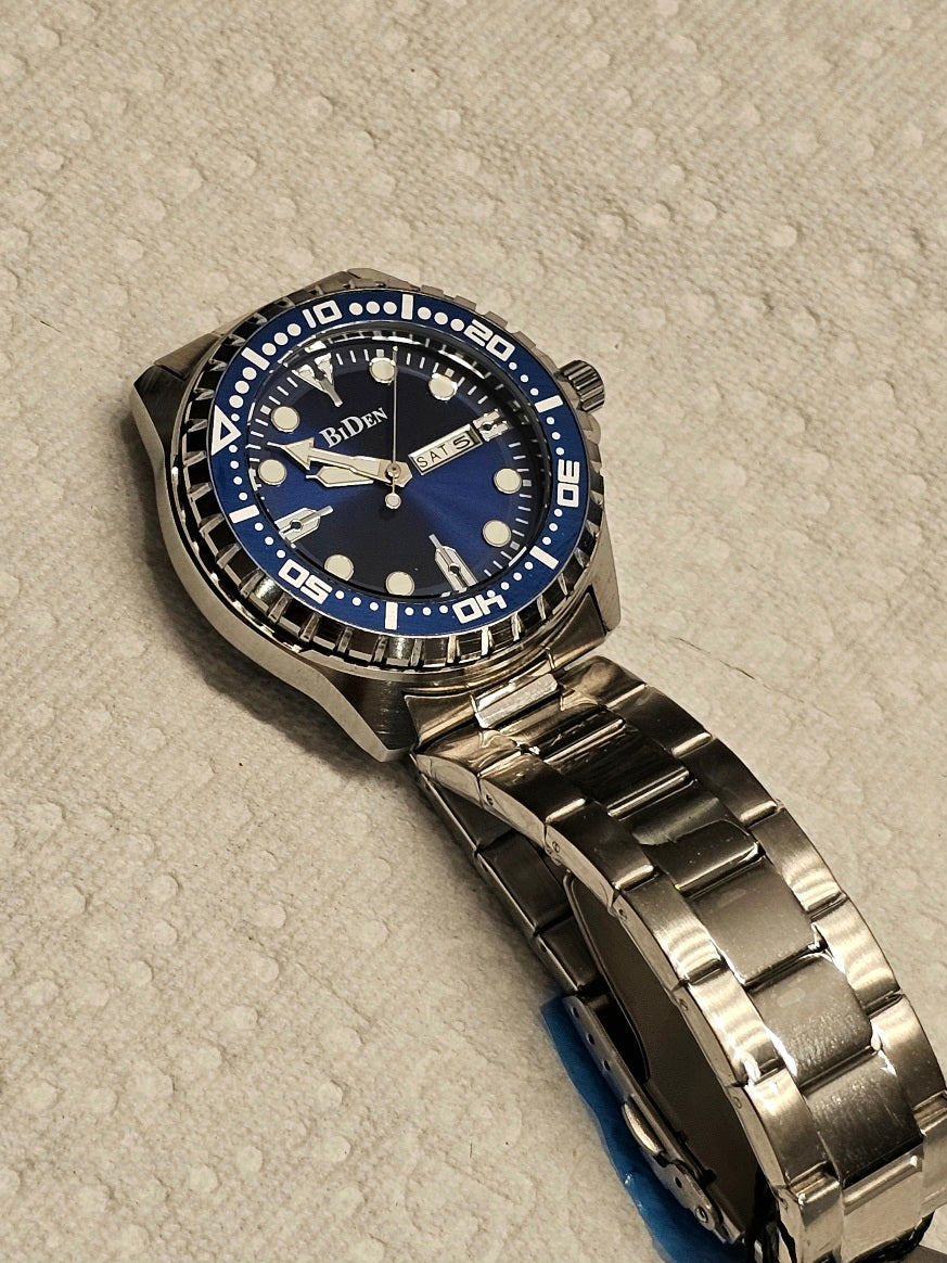 BiDen Men's Quartz Watch – Full Calendar, Luminous Dial | Available in Black-Gold, Blue-Rose, and Silver-Blue
