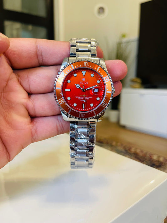 RUIQI TABARQ Professional Diver Men’s Quartz Watch – Striking Orange Dial