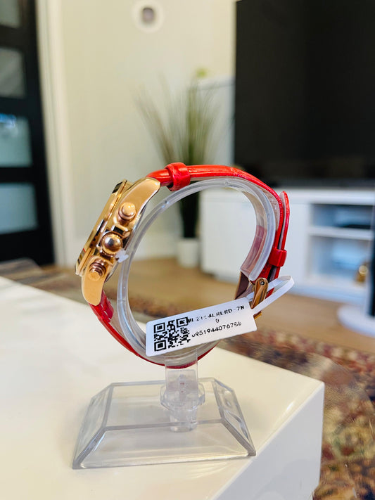 MEGIR Rose Gold Women's Quartz Watch – Red Leather Strap