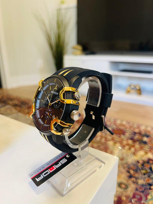 SANDA Black & Gold Chrono Quartz Watch for Men