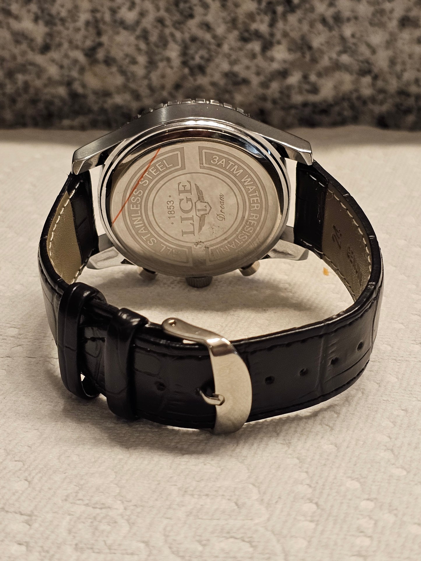 LIGE Chronograph Men’s Watch with Sky Blue Dial & Black Leather Strap