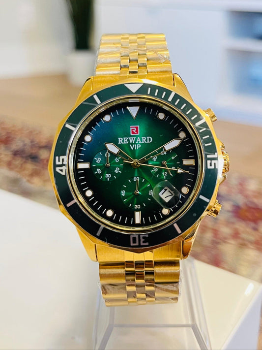 REWARD VIP Gold & Green Chronograph Men's Quartz Watch