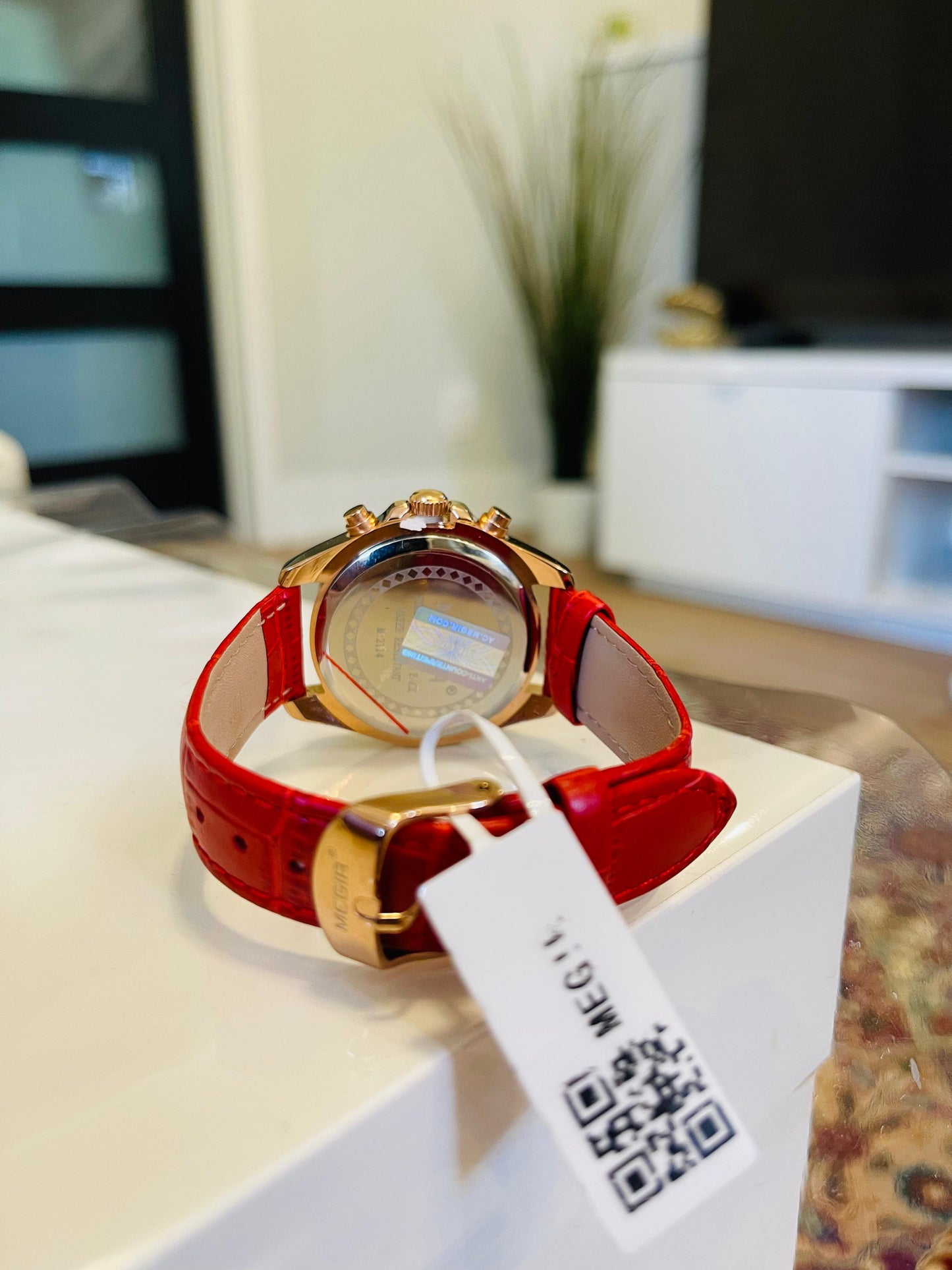 MEGIR Rose Gold Women's Quartz Watch – Red Leather Strap