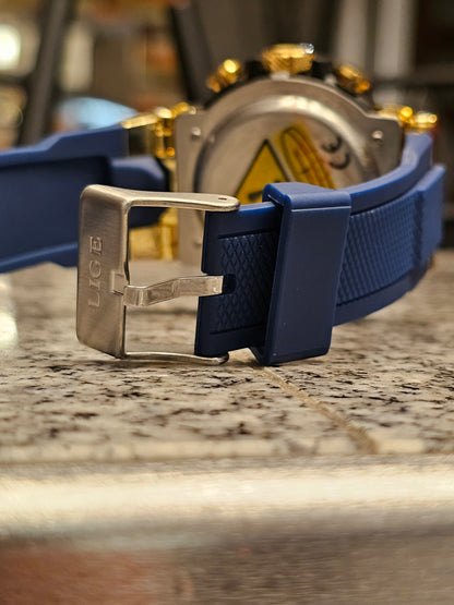 LIGE ChronoSport Gold &amp; Blue Quartz Watch – Bold, Sporty &amp