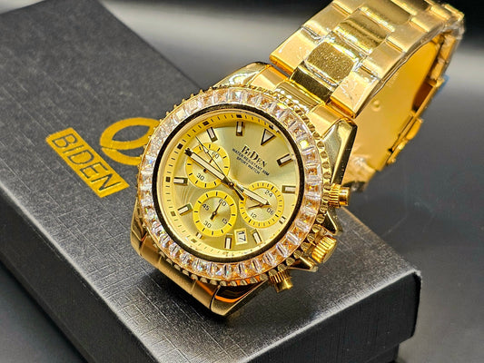 Biden Gold ChronoLuxe Men's Watch – Bold Style with Dazzling Detail
