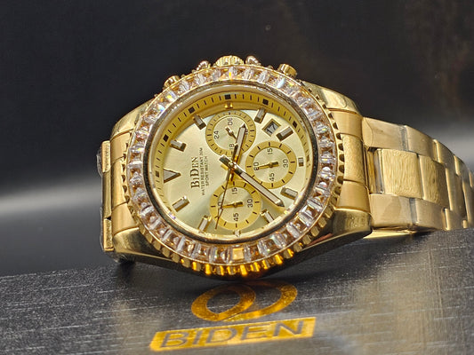 Biden Gold ChronoLuxe Men's Watch – Bold Style with Dazzling Detail