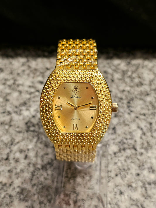 Halalassi Radiant Gold Textured Women's Watch – Bold &amp; Elegant