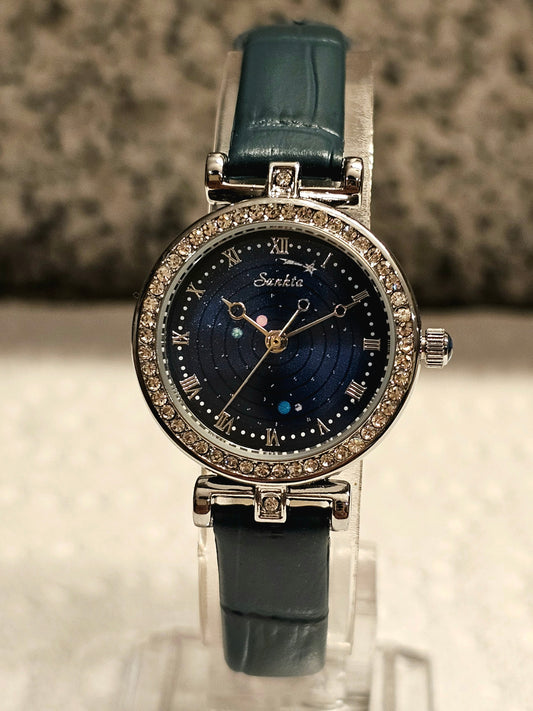 Celestial Orbit Women's Watch – Midnight Blue with Crystal Galaxy Dial