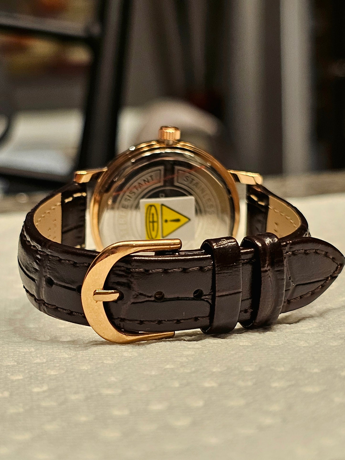 DOM Elegant Crystal-Trimmed Women's Watch – Rose Gold Case &amp; Brown Leather Strap