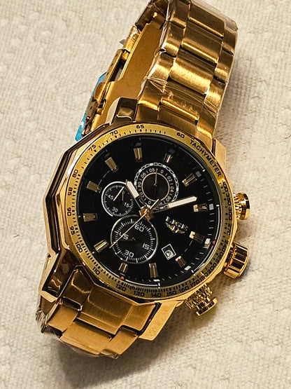 LIGE Gold Chronograph Sport Watch – Bold & Luxurious Style