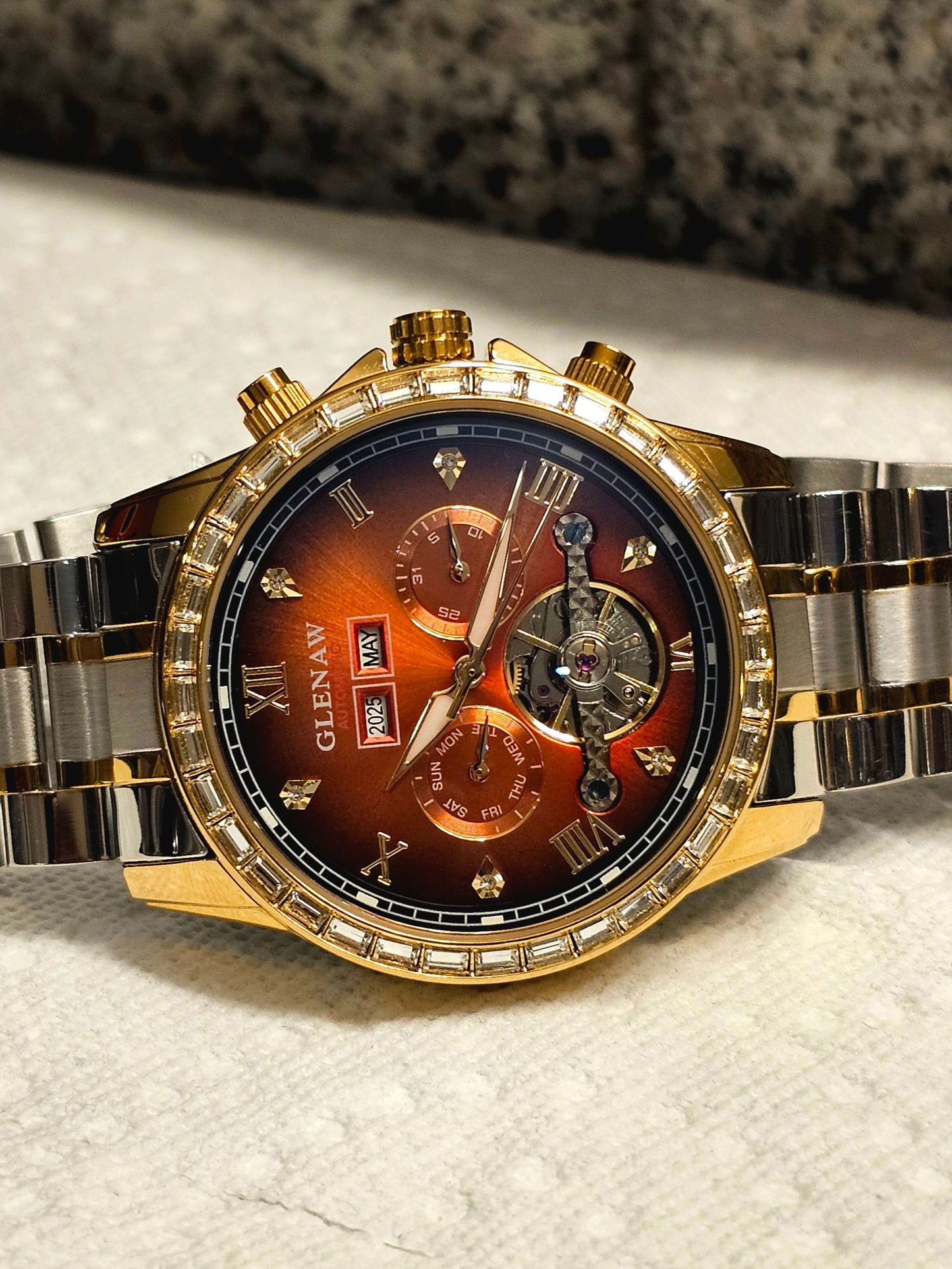 GLENAW Men’s Automatic Tourbillon Watch – Full Calendar & Waterproof