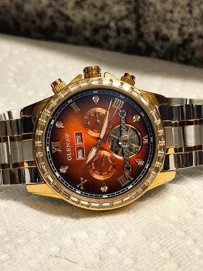 GLENAW Men’s Automatic Tourbillon Watch – Full Calendar & Waterproof