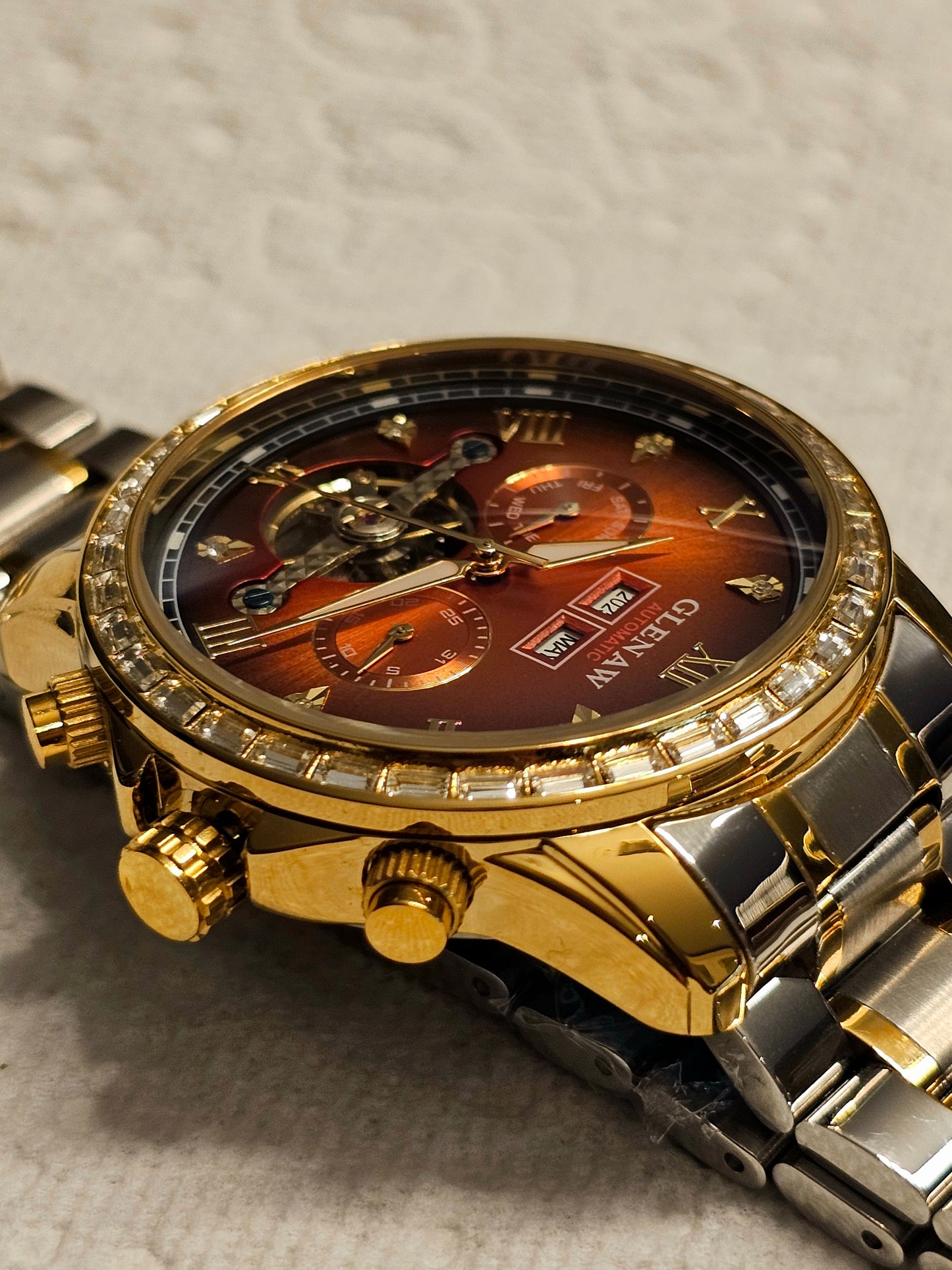 GLENAW Men’s Automatic Tourbillon Watch – Full Calendar & Waterproof