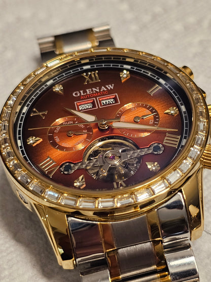GLENAW Men’s Automatic Tourbillon Watch – Full Calendar & Waterproof