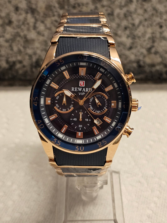 REWARD VIP Chronograph Quartz Watch – Blue &amp; Rose Gold Elegance