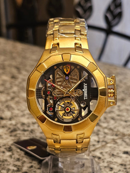 Bold Skeleton Quartz Watch – Full Gold