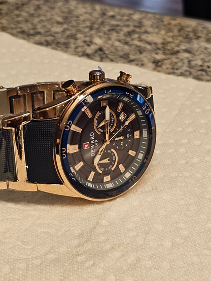 REWARD VIP Chronograph Quartz Watch – Blue &amp; Rose Gold Elegance