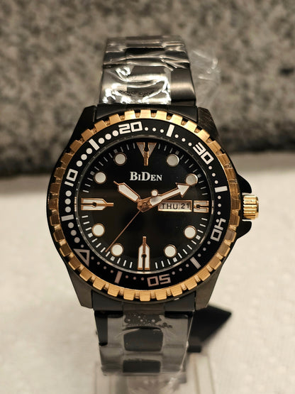 BiDen Men's Quartz Watch – Full Calendar, Luminous Dial | Available in Black-Gold, Blue-Rose, and Silver-Blue