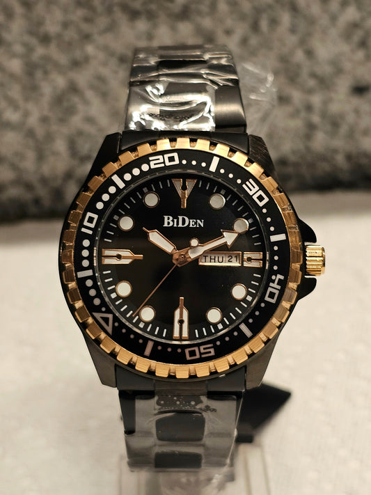 BiDen Men's Quartz Watch – Full Calendar, Luminous Dial | Available in Black-Gold, Blue-Rose, and Silver-Blue