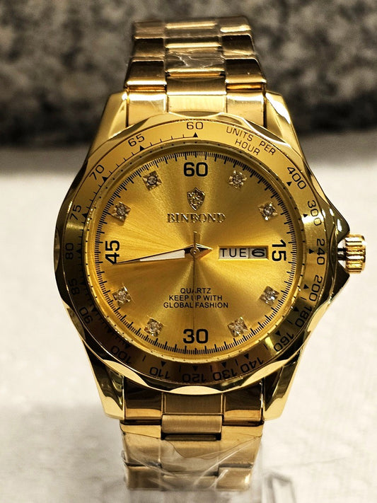 BINBOND Gold Classic Men’s Quartz Watch Full Calendar
