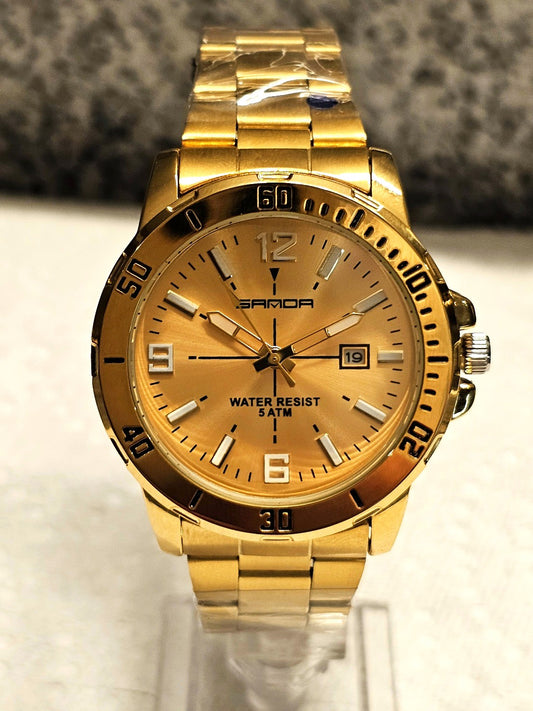 SANDA Bold Gold Quartz Watch – Water-Resistant Sport Elegance