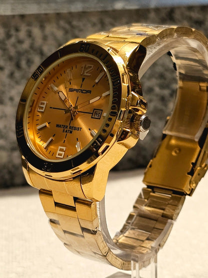 SANDA Bold Gold Quartz Watch – Water-Resistant Sport Elegance
