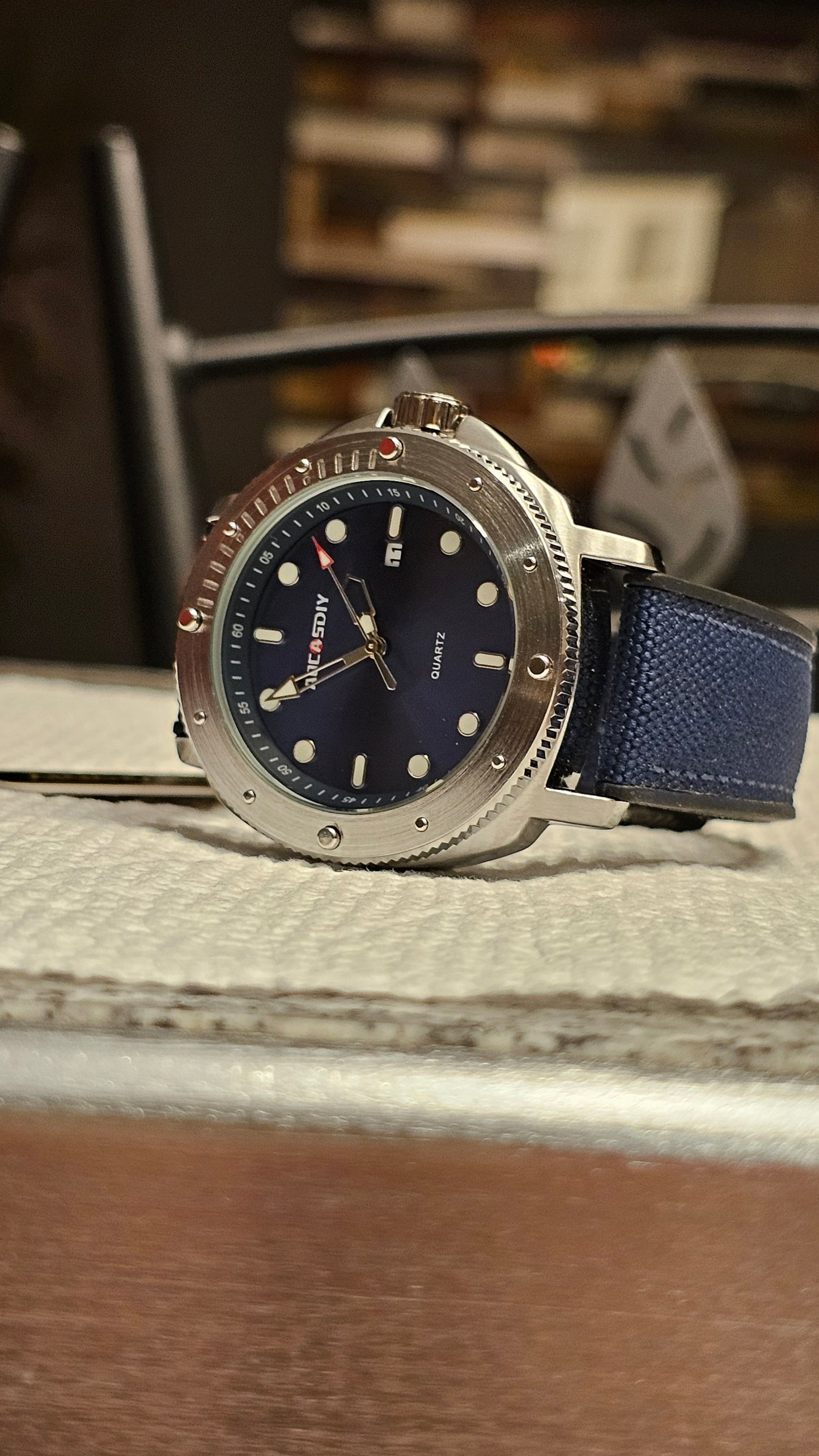 AOCASDIY Steel Edge Sport Watch – Blue Dial | Quartz Movement