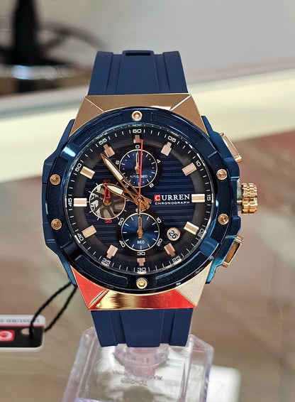 CURREN Navy & Rose Gold Chronograph Sport Watch – Bold, Precise, Powerful