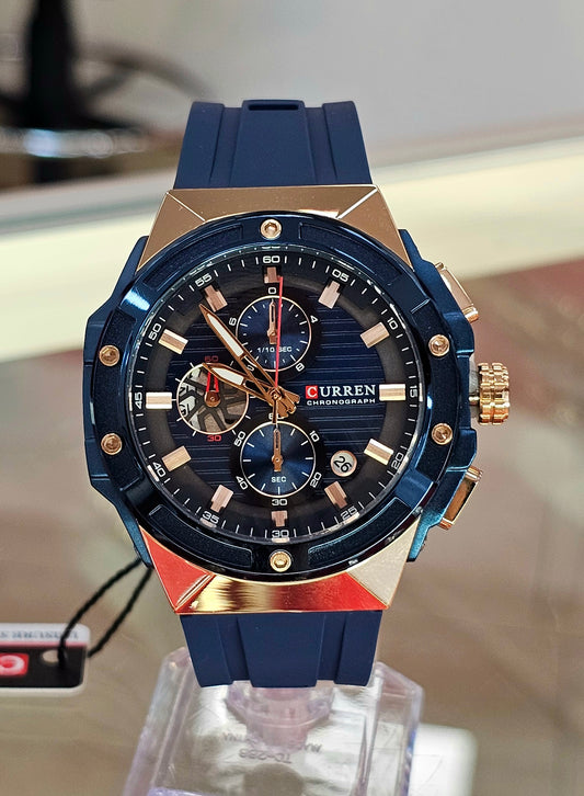 CURREN Navy & Rose Gold Chronograph Sport Watch – Bold, Precise, Powerful