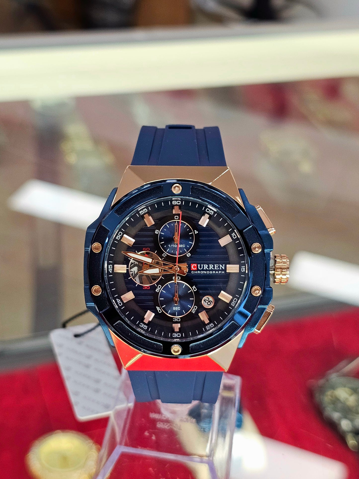 CURREN Navy & Rose Gold Chronograph Sport Watch – Bold, Precise, Powerful