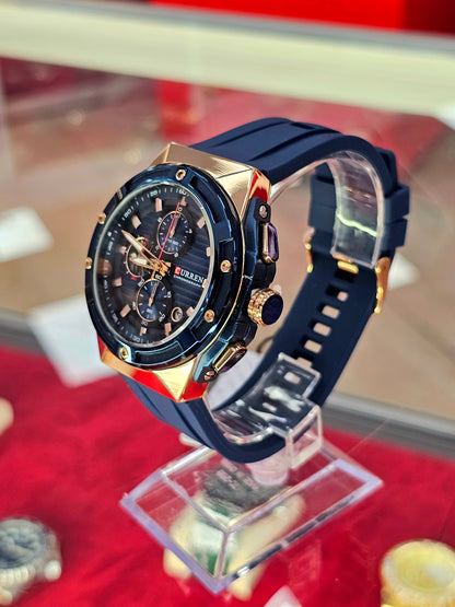 CURREN Navy & Rose Gold Chronograph Sport Watch – Bold, Precise, Powerful