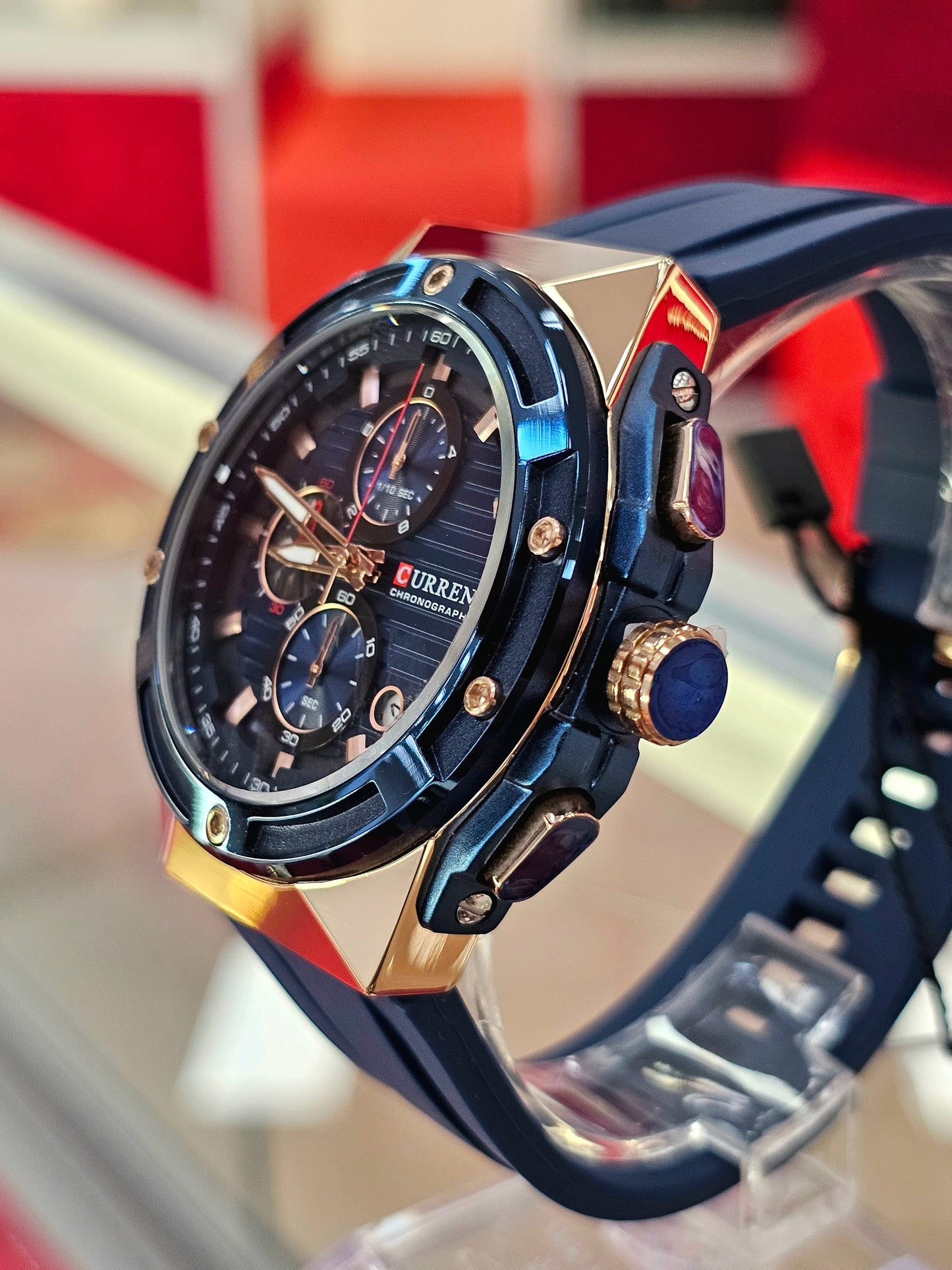 CURREN Navy & Rose Gold Chronograph Sport Watch – Bold, Precise, Powerful