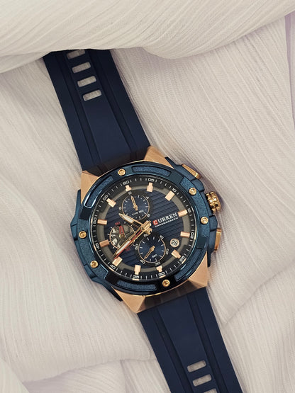 Curren Men’s Chronograph Watch – Navy Blue & Rose Gold Sport Watch