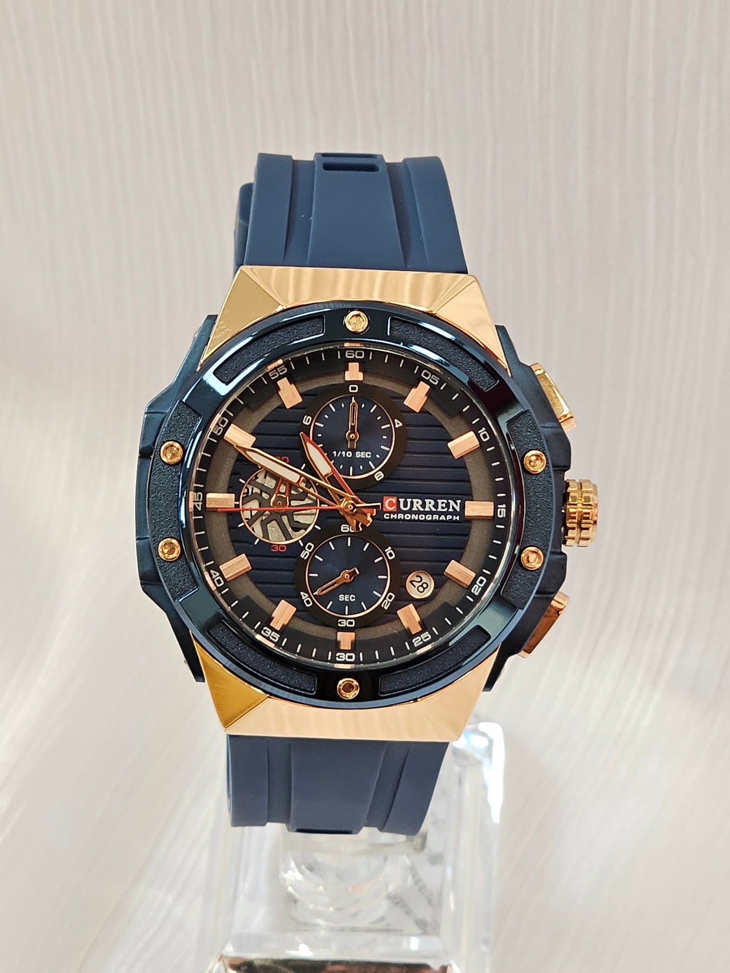 Curren Men’s Chronograph Watch – Navy Blue & Rose Gold Sport Watch