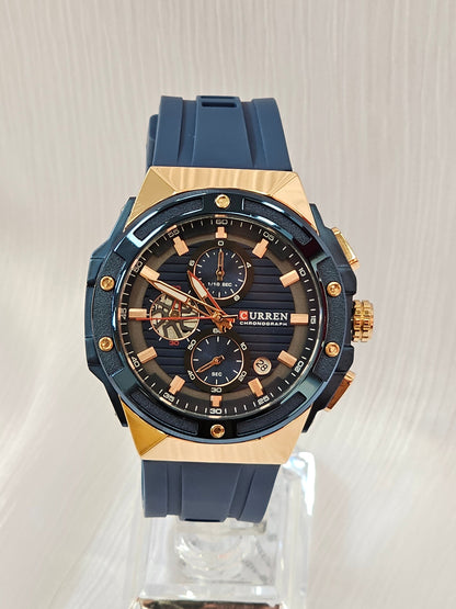 Curren Men’s Chronograph Watch – Navy Blue & Rose Gold Sport Watch
