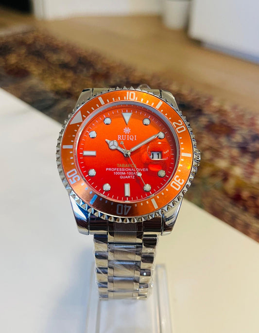 RUIQI TABARQ Professional Diver Men’s Quartz Watch – Striking Orange Dial