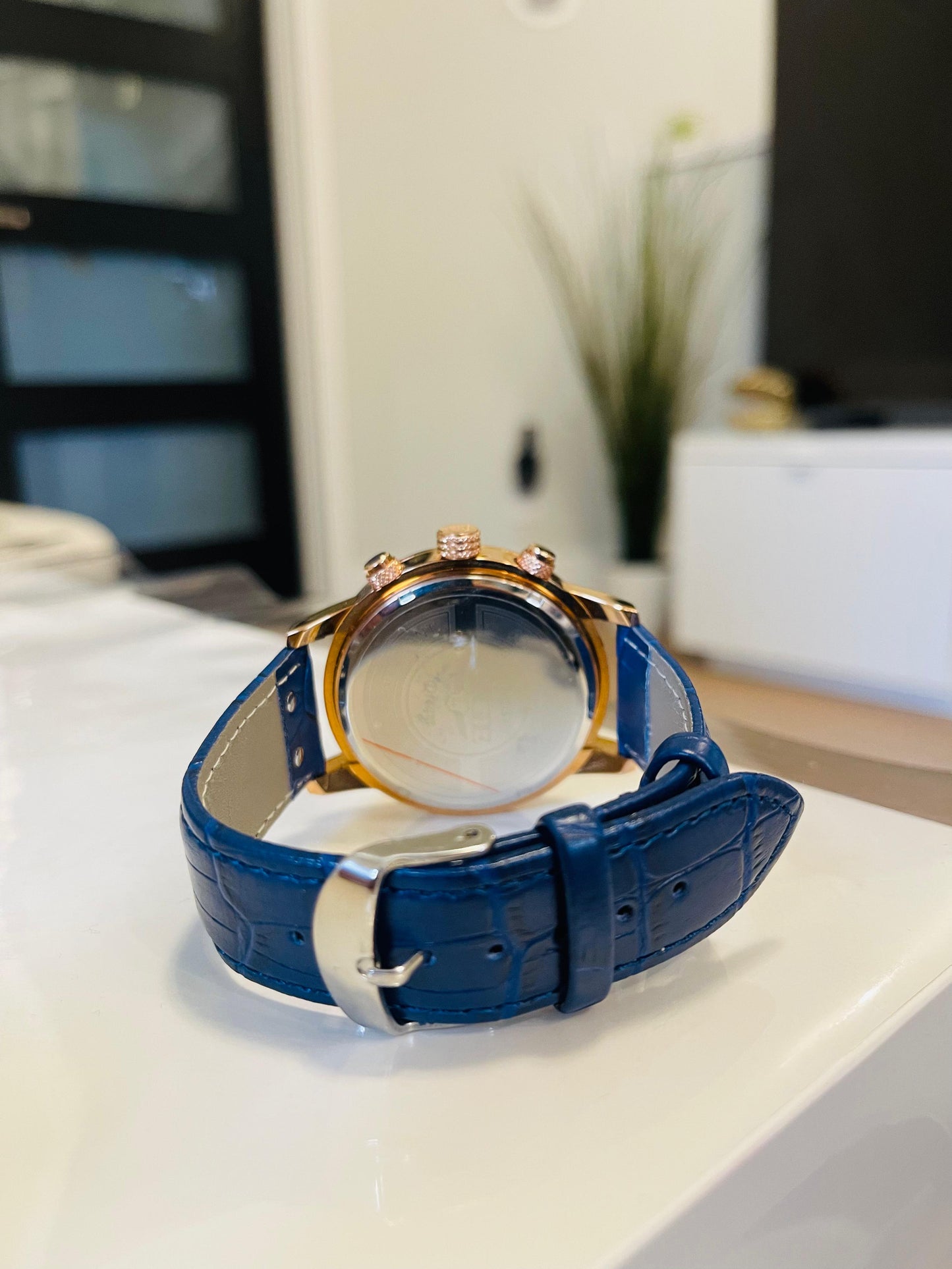 LIGE Blue &amp; Gold Chronograph Men’s Watch – Quartz Elegance with Leather Band